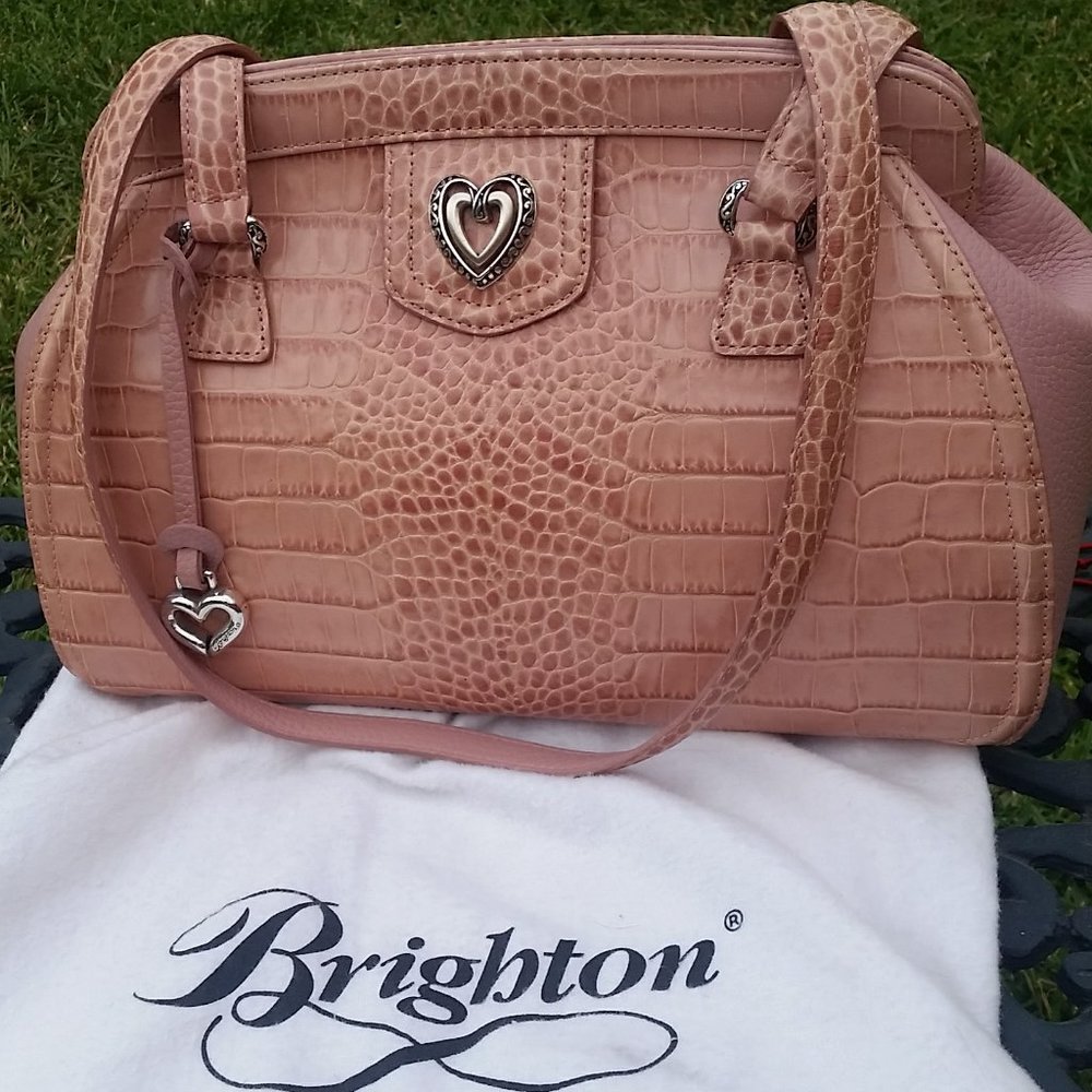 Brighton croc-embossed Pastel  Pink heart satchel